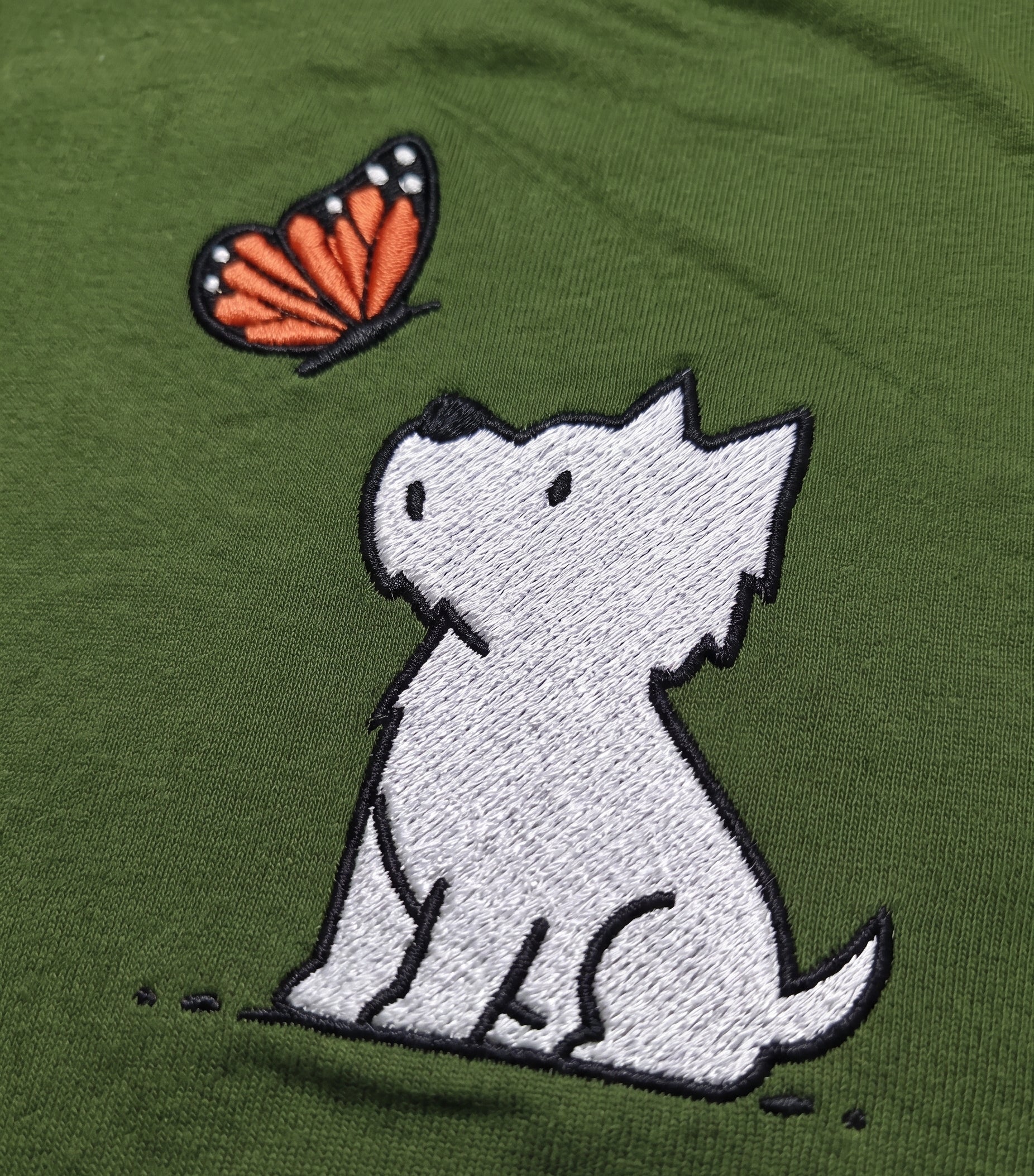 Cotton embroidered T-Shirt - Dog and butterfly