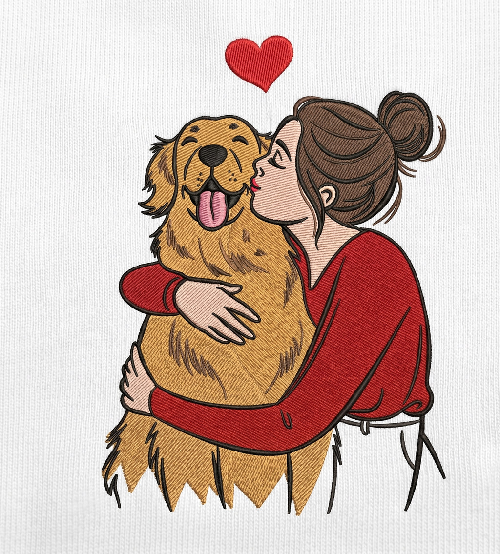 Cotton embroidered T-Shirt - Girl and dog